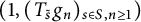 left parenthesis 1 comma left parenthesis upper T Subscript s overtilde Baseline g Subscript n Baseline right parenthesis Subscript s element of upper S comma n greater than or equals 1 Baseline right parenthesis