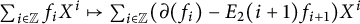 sigma summation Underscript i element of double struck upper Z Endscripts f Subscript i Baseline upper X Superscript i Baseline right arrow from bar sigma summation Underscript i element of double struck upper Z Endscripts left parenthesis partial differential left parenthesis f Subscript i Baseline right parenthesis minus upper E 2 left parenthesis i plus 1 right parenthesis f Subscript i plus 1 Baseline right parenthesis upper X Superscript i
