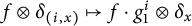 f circled times delta Subscript left parenthesis i comma x right parenthesis Baseline right arrow from bar f dot g 1 Superscript i Baseline circled times delta Subscript x