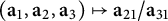 left parenthesis a 1 comma a 2 comma a 3 right parenthesis right arrow from bar a 21 divided by a 31