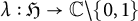 lamda colon German upper H right arrow double struck upper C minus StartSet 0 comma 1 EndSet