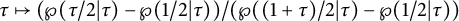 tau right arrow from bar left parenthesis script upper P left parenthesis tau divided by 2 vertical bar tau right parenthesis minus script upper P left parenthesis 1 divided by 2 vertical bar tau right parenthesis right parenthesis divided by left parenthesis script upper P left parenthesis left parenthesis 1 plus tau right parenthesis divided by 2 vertical bar tau right parenthesis minus script upper P left parenthesis 1 divided by 2 vertical bar tau right parenthesis right parenthesis