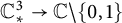 upper C Subscript asterisk Superscript 3 Baseline right arrow double struck upper C minus StartSet 0 comma 1 EndSet
