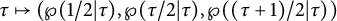 tau right arrow from bar left parenthesis script upper P left parenthesis 1 divided by 2 vertical bar tau right parenthesis comma script upper P left parenthesis tau divided by 2 vertical bar tau right parenthesis comma script upper P left parenthesis left parenthesis tau plus 1 right parenthesis divided by 2 vertical bar tau right parenthesis right parenthesis