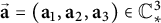 ⃑ bold a equals left parenthesis a 1 comma a 2 comma a 3 right parenthesis element of upper C Subscript asterisk Superscript 3