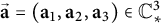 ⃑ bold a equals left parenthesis a 1 comma a 2 comma a 3 right parenthesis element of upper C Subscript asterisk Superscript 3