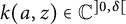 k left parenthesis a comma z right parenthesis element of upper C Superscript right bracket 0 comma delta