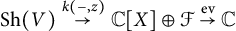 upper S h left parenthesis upper V right parenthesis backslash stackrel k left parenthesis minus comma z right parenthesis right arrow double struck upper C upper X circled plus script upper F backslash stackrel e v right arrow double struck upper C