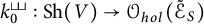 k sub 0 to the mu mu power colon S h of V approaches script O sub h o l of script xi sub S tilde.