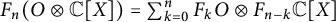 upper F Subscript n Baseline left parenthesis upper O circled times double struck upper C upper X right parenthesis equals sigma summation Underscript k equals 0 Overscript n Endscripts upper F Subscript k Baseline upper O circled times upper F Subscript n minus k Baseline double struck upper C upper X