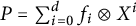 upper P equals sigma summation Underscript i equals 0 Overscript d Endscripts f Subscript i Baseline circled times upper X Superscript i