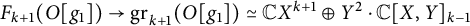upper F Subscript k plus 1 Baseline left parenthesis upper O g 1 right parenthesis right arrow g r Subscript k plus 1 Baseline left parenthesis upper O g 1 right parenthesis asymptotically equals double struck upper C upper X Superscript k plus 1 Baseline circled plus upper Y squared dot double struck upper C upper X comma upper Y Subscript k minus 1