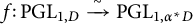 f colon upper P upper G upper L Subscript 1 comma upper D Baseline backslash xrightarrow tilde upper P upper G upper L Subscript 1 comma alpha Sub Superscript asterisk Subscript upper D Baseline