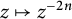 z right arrow from bar z Superscript minus 2 n