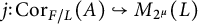 j colon upper C o r Subscript upper F divided by upper L Baseline left parenthesis upper A right parenthesis right arrow with hook upper M Subscript 2 Sub Superscript mu Subscript Baseline left parenthesis upper L right parenthesis