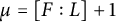 mu equals upper F colon upper L plus 1