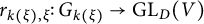 r Subscript k left parenthesis xi right parenthesis comma xi Baseline colon upper G Subscript k left parenthesis xi right parenthesis Baseline right arrow upper G upper L Subscript upper D Baseline left parenthesis upper V right parenthesis
