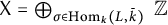 sans serif upper X equals backslash leftoplus Underscript sigma element of hom Subscript k Baseline left parenthesis upper L comma k overbar right parenthesis Endscripts double struck upper Z