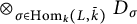 circled times Underscript sigma element of hom Subscript k Baseline left parenthesis upper L comma k overbar right parenthesis Endscripts upper D Subscript sigma