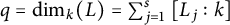 q equals backslash dimension Subscript k Baseline left parenthesis upper L right parenthesis equals sigma summation Underscript j equals 1 Overscript s Endscripts upper L Subscript j Baseline colon k