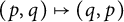 left parenthesis p comma q right parenthesis right arrow from bar left parenthesis q comma p right parenthesis