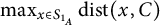 max Underscript x element of upper S Subscript 1 Sub Subscript upper A Endscripts backslash operatorname d i s t left parenthesis x comma upper C right parenthesis