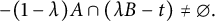 minus left parenthesis 1 minus lamda right parenthesis upper A intersection left parenthesis lamda upper B minus t right parenthesis not equals backslash emptyset period