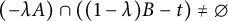 left parenthesis minus lamda upper A right parenthesis intersection left parenthesis left parenthesis 1 minus lamda right parenthesis upper B minus t right parenthesis not equals backslash emptyset
