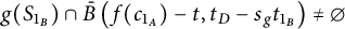 g left parenthesis upper S Subscript 1 Sub Subscript upper B Subscript Baseline right parenthesis intersection ModifyingAbove upper B With bar left parenthesis f left parenthesis c Subscript 1 Sub Subscript upper A Subscript Baseline right parenthesis minus t comma t Subscript upper D Baseline minus s Subscript g Baseline t Subscript 1 Sub Subscript upper B Subscript Baseline right parenthesis not equals backslash emptyset