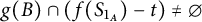 g left parenthesis upper B right parenthesis intersection left parenthesis f left parenthesis upper S Subscript 1 Sub Subscript upper A Subscript Baseline right parenthesis minus t right parenthesis not equals backslash emptyset