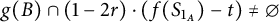 g left parenthesis upper B right parenthesis intersection left parenthesis 1 minus 2 r right parenthesis dot left parenthesis f left parenthesis upper S Subscript 1 Sub Subscript upper A Subscript Baseline right parenthesis minus t right parenthesis not equals backslash emptyset