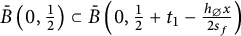 ModifyingAbove upper B With bar left parenthesis 0 comma one half right parenthesis subset of ModifyingAbove upper B With bar left parenthesis 0 comma one half plus t 1 minus StartFraction h Subscript backslash emptyset Baseline x Over 2 s Subscript f Baseline EndFraction right parenthesis
