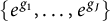 StartSet e Superscript g 1 Baseline comma midline horizontal ellipsis comma e Superscript g Super Subscript upper J Superscript Baseline EndSet