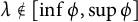 lamda not an element of left bracket inf phi comma sup phi right bracket