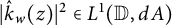 StartAbsoluteValue ModifyingAbove k Subscript w Baseline With caret left parenthesis z right parenthesis EndAbsoluteValue squared element of upper L Superscript 1 Baseline left parenthesis double struck upper D comma d upper A right parenthesis