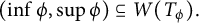 left parenthesis ModifyingBelow inf With comma ModifyingBelow sup With right parenthesis subset of or equal to upper W left parenthesis upper T Subscript phi Baseline right parenthesis period