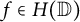 f element of upper H left parenthesis double struck upper D right parenthesis