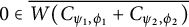 0 element of ModifyingAbove upper W left parenthesis upper C Subscript psi 1 comma phi 1 Baseline plus upper C Subscript psi 2 comma phi 2 Baseline right parenthesis With bar