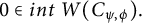 0 element of i n t upper W left parenthesis upper C Subscript psi comma phi Baseline right parenthesis period