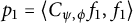 p 1 equals left angle bracket upper C Subscript psi comma phi Baseline f 1 comma f 1 right angle bracket