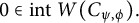 0 element of i n t upper W left parenthesis upper C Subscript psi comma phi Baseline right parenthesis period