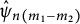 ModifyingAbove psi Subscript n left parenthesis m 1 minus m 2 right parenthesis Baseline With caret
