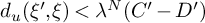d Subscript u Baseline left parenthesis xi prime comma xi right parenthesis less than lamda Superscript upper N Baseline left parenthesis upper C prime minus upper D Superscript prime Baseline right parenthesis