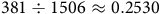 381 divided by 1506 almost equals 0.2530