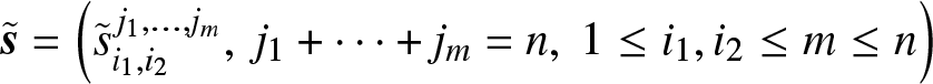 dollar sign s tilde equals left parenthesis s tilde i 1 comma i 2 j 1 comma ellipsis comma jm comma j 1 plus midline horizontal ellipsis plus jm equals n comma 1 less than or equals i 1 comma i 2 less than or equals m less than or equals n right parenthesis dollar sign
