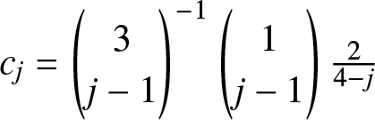 dollar sign cj equals left parenthesis 3 j minus 1 right parenthesis minus 1 left parenthesis 1 j minus 1 right parenthesis 24 minus j dollar sign