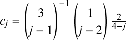 dollar sign cj equals left parenthesis 3 j minus 1 right parenthesis minus 1 left parenthesis 1 j minus 2 right parenthesis 24 minus j dollar sign