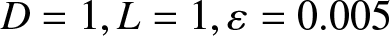 upper D equals 1 comma upper L equals 1 comma epsilon equals 0.005