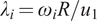 lamda Subscript i Baseline equals omega Subscript i Baseline upper R divided by u 1