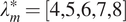 lamda Subscript m Superscript asterisk Baseline equals left bracket 4 comma 5 comma 6 comma 7 comma 8 right bracket